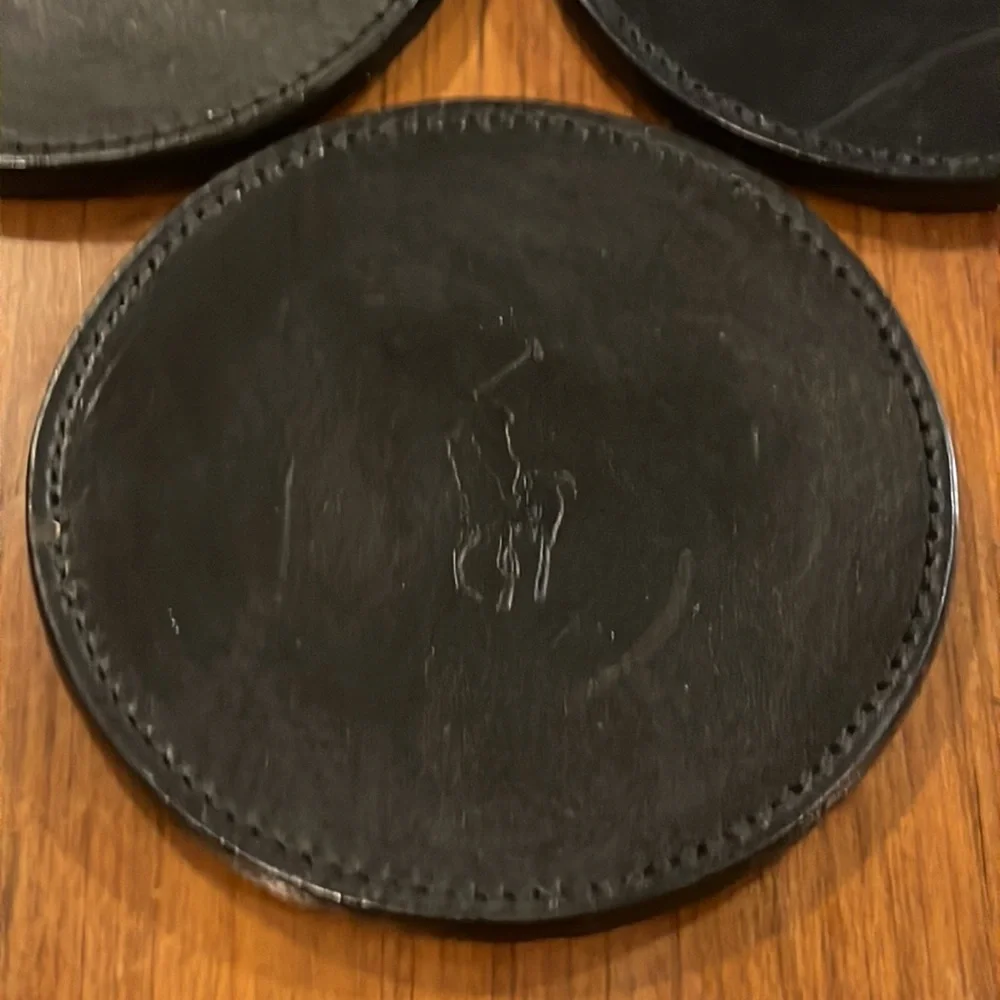 Polo Ralph Lauren vintage drink coasters leather X 3 black